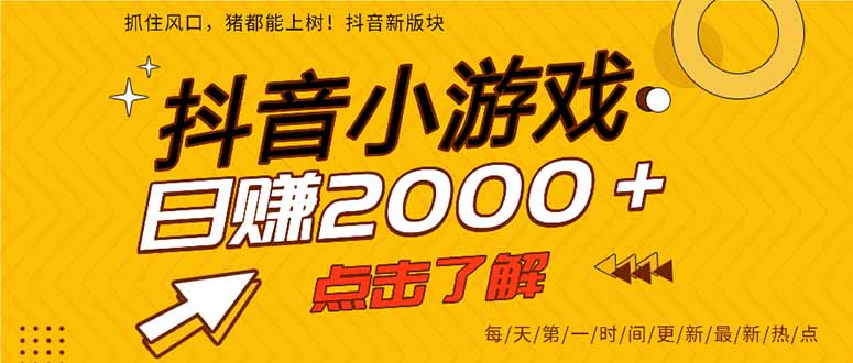2025年爆火的抖音小游戏项目，一部手机日入2000+-好耶资源