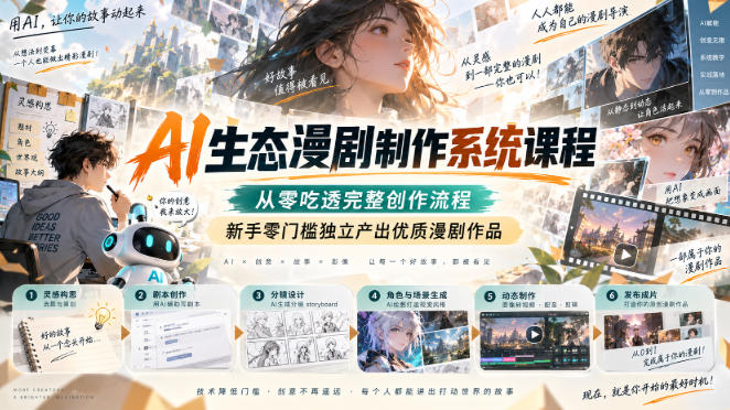 AI生态漫剧制作系统课程,从零吃透完整创作流程,新手零门槛独立产出优质漫剧作品-好耶资源