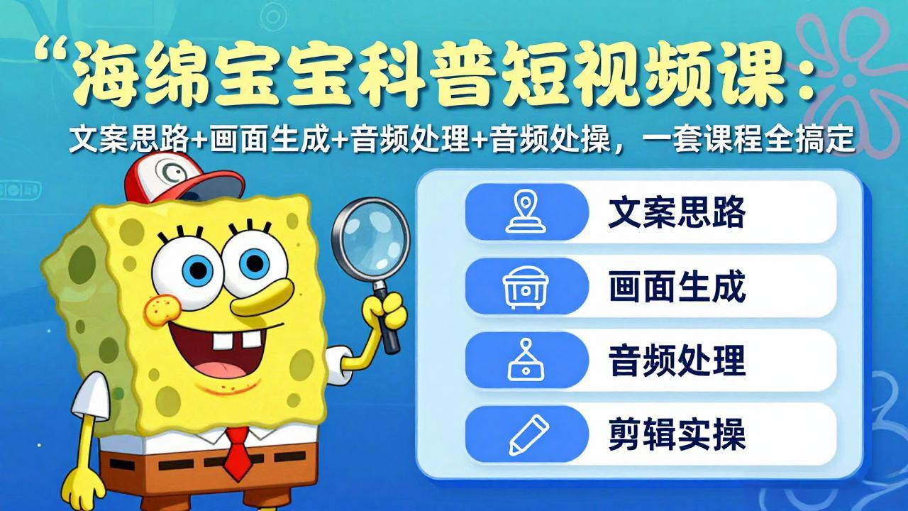 海绵宝宝科普短视频课:文案思路+画面生成+音频处理+剪辑实操,一套课程全搞定-好耶资源