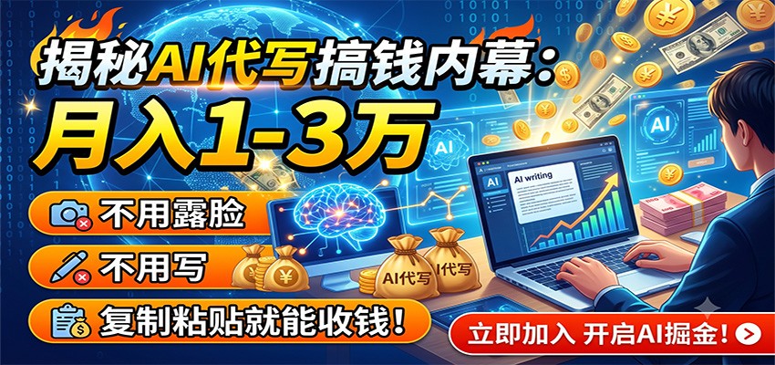 揭秘AI代写搞钱内幕：月入1-3万，不用露脸不用写，复制粘贴就能收钱！-好耶资源