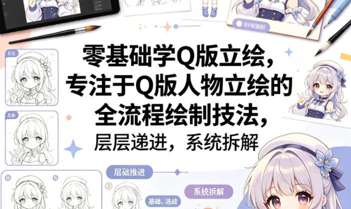 零基础学Q版立绘，专注于Q版人物立绘的全流程绘制技法，层层递进，系统拆解-好耶资源