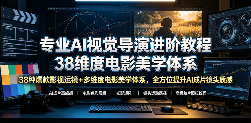 专业AI视觉导演进阶教程,38种爆款影视运镜+多维度电影美学体系,全方位提升AI成片高级感与镜头质感-好耶资源