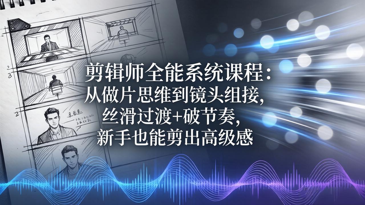 剪辑师全能系统课程：从做片思维到镜头组接，丝滑过渡+破节奏，新手也能剪出高级感-好耶资源
