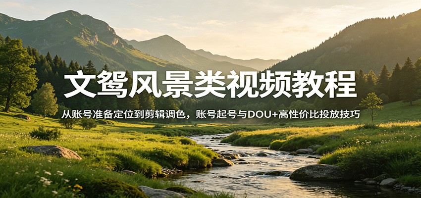 文鸳风景类视频教程：从账号准备定位到剪辑调色，账号起号与DOU+高性价比投放技巧-好耶资源