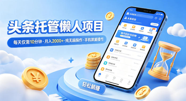 头条托管懒人项目，每天仅需10分钟，月入2000+，纯无脑操作，手机就能操作【揭秘】-好耶资源