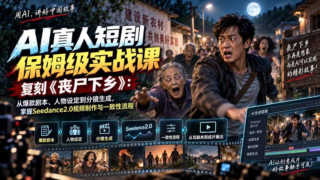 （20360期）AI真人短剧保姆级实战课，复刻《丧尸下乡》：从爆款剧本、人物设定到分镜生成，掌握Seedance2.0视频制作与一致性流程-好耶资源
