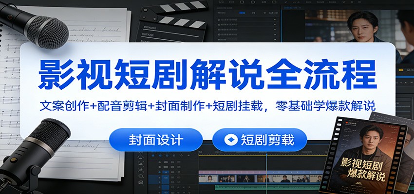影视短剧解说全流程：文案创作+配音剪辑+封面制作+短剧挂载，零基础学爆款解说-好耶资源