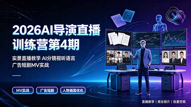 2026AI导演直播训练营第4期，实景直播教学AI分镜视听语言，广告短剧MV实战，解决人物画面崩坏痛点-好耶资源
