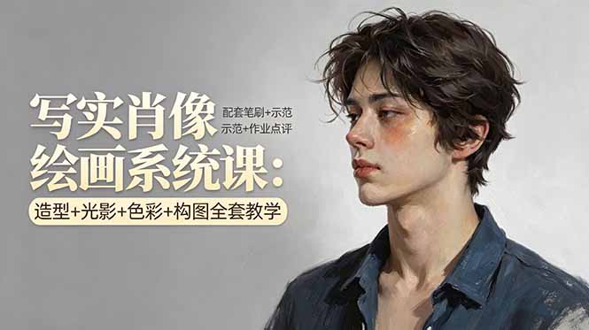 写实肖像绘画系统课：造型+光影+色彩+构图全套教学，配套笔刷+示范+作业点评-好耶资源
