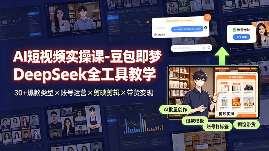 AI短视频实操课-豆包即梦DeepSeek全工具教学 | 30+爆款类型×账号运营×剪映剪辑×带货变现。-好耶资源
