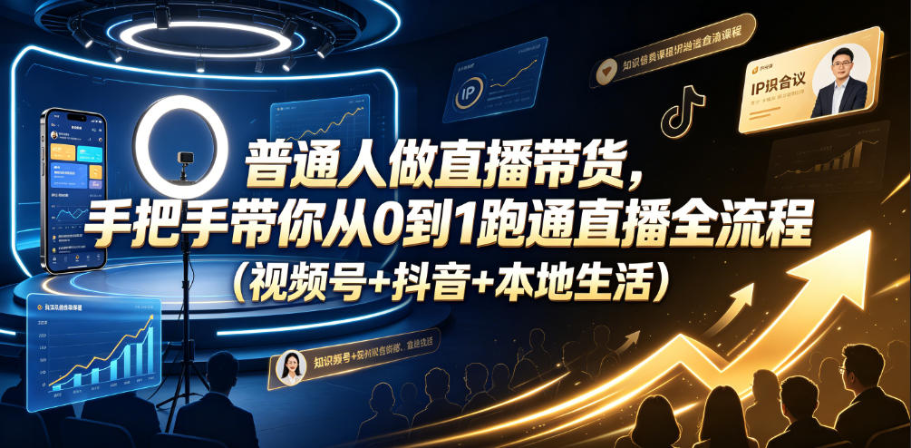 普通人做直播带货，手把手带你从0到1跑通直播全流程(视频号+抖音+本地生活)-好耶资源