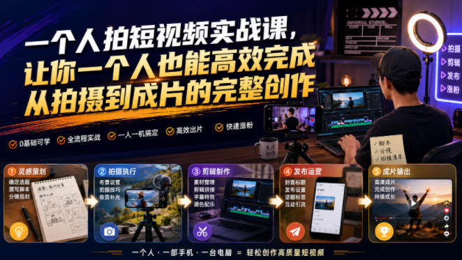 一个人拍短视频实战课,让你一个人也能高效完成从拍摄到成片的完整创作-好耶资源