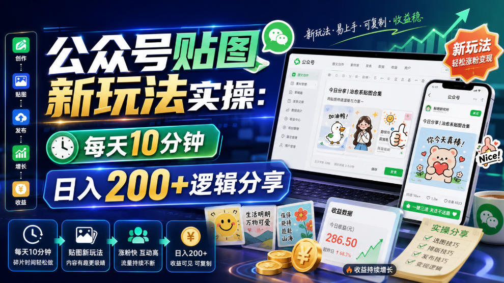 公众号贴图新玩法实操,每天10分钟,日入200+逻辑分享-好耶资源
