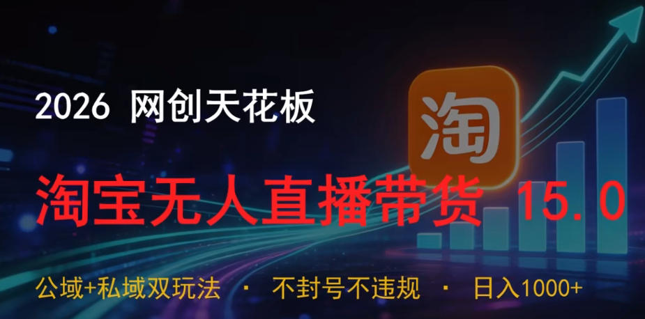2026网创天花板，淘宝无人直播带货15.0，公域+私域双玩法，日入1k+，不违规不封号【揭秘】-好耶资源