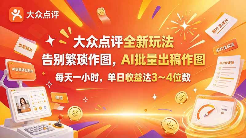 (21125期)大众点评全新玩法,不用繁琐作图,AI 批量出稿作图,每天一小时,单日收益达 3~4 位数-好耶资源