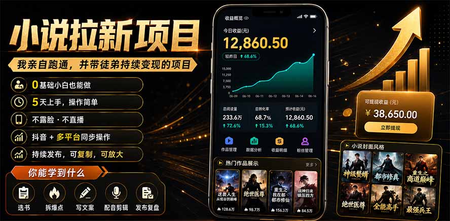 抖音及多平台小说拉新项目:我亲自跑通并持续带徒弟实操|0基础小白5天上手快速变现-好耶资源