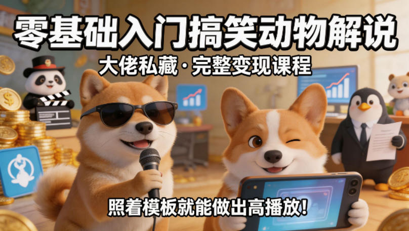 零基础入门搞笑动物解说，大佬私藏完整变现课程，照着模板就能做出高播放-好耶资源