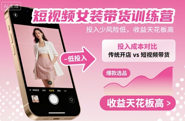 短视频女装带货训练营，投入少风险低，收益天花板高-好耶资源
