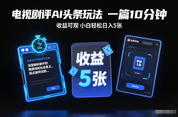 电视剧评AI头条玩法,一篇10分钟,收益可观,小白轻松日入5张+【独家】-好耶资源