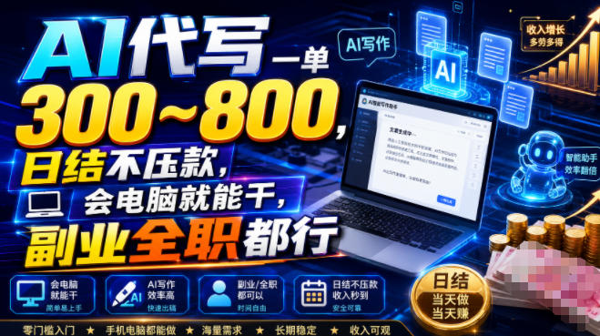 AI代写一单300~800,日结不压款,会电脑就能干,副业全职都行【揭秘】-好耶资源