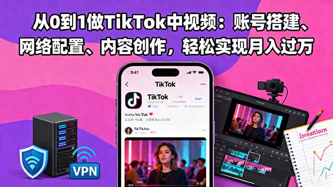 从0到1做TikTok中视频:账号搭建、网络配置、内容创作,轻松实现月入过万-好耶资源