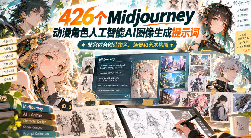 426个Midjourney动漫角色人工智能AI图像生成提示词，非常适合创造角色、场景和艺术构图-好耶资源