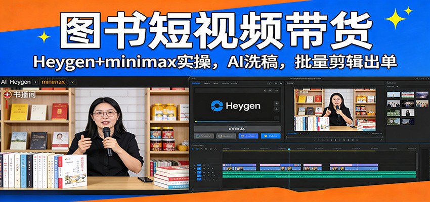 图书短视频带货：Heygen+minimax实操，AI洗稿 ，批量剪辑出单-好耶资源