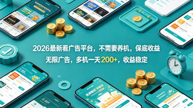 2026最新看广告平台，不需要养机，保底收益，无限广告，多机一天200+，收益稳定【揭秘】-好耶资源