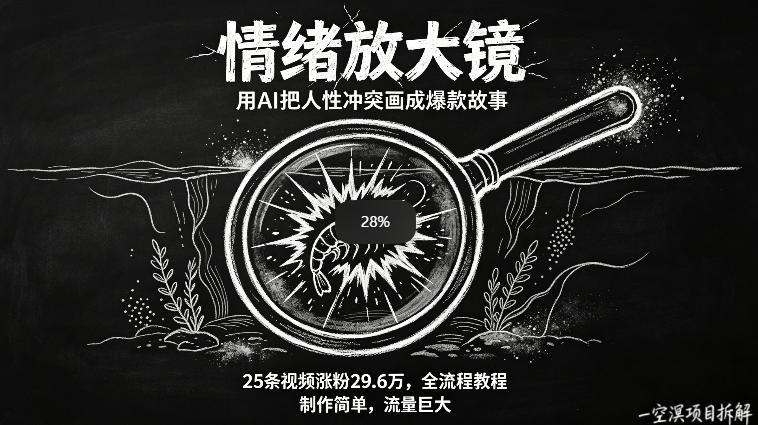 AI制作“情绪放大镜“视频，25条视频涨粉29.6W粉，流量巨大，制作简单，全流程教程-好耶资源
