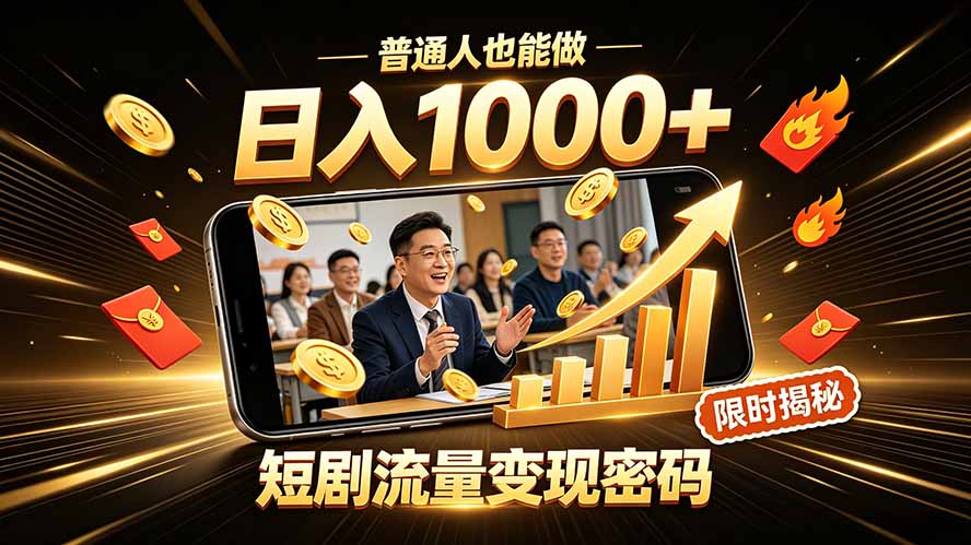 一部手机做短剧分发,不用真人出镜、不用拍摄剧本,快手流量变现日赚千元-好耶资源