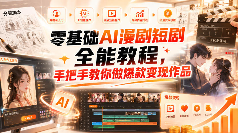 零基础AI漫剧短剧全能教程，从AI智能体搭建、文案脚本分镜、多平台AI生视频、剪映精修，覆盖全题材创作，手把手教你做爆款变现作品-好耶资源