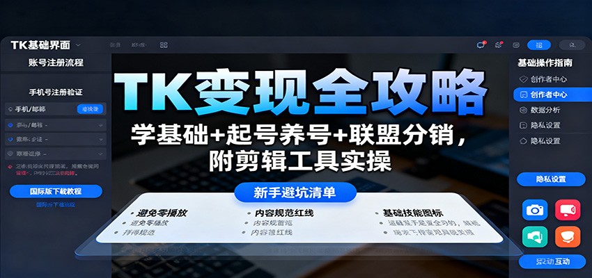 TK变现全攻略：学基础+起号养号+联盟分销，附剪辑工具实操-好耶资源