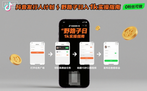抖音发行人计划全新野路子玩法，随时随地，只要有手机，就能操作，日入1k+【揭秘】-好耶资源