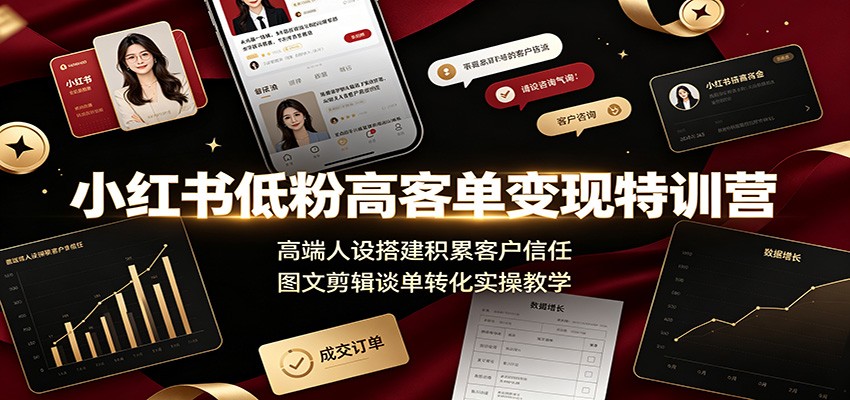 小红书低粉高客单变现特训营：高端人设搭建积累客户信任，图文剪辑谈单转化实操教学-好耶资源