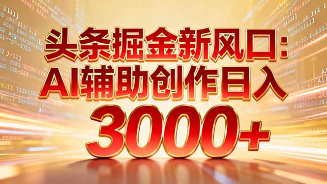 头条掘金新风口：AI辅助创作日入3000+，矩阵玩法当天启动隔天见效-好耶资源