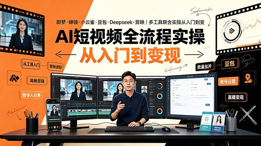 AI短视频全流程实操：即梦·蝉镜·小云雀·豆包·Deepseek·剪映｜多工具联合实操从入门到变现-好耶资源