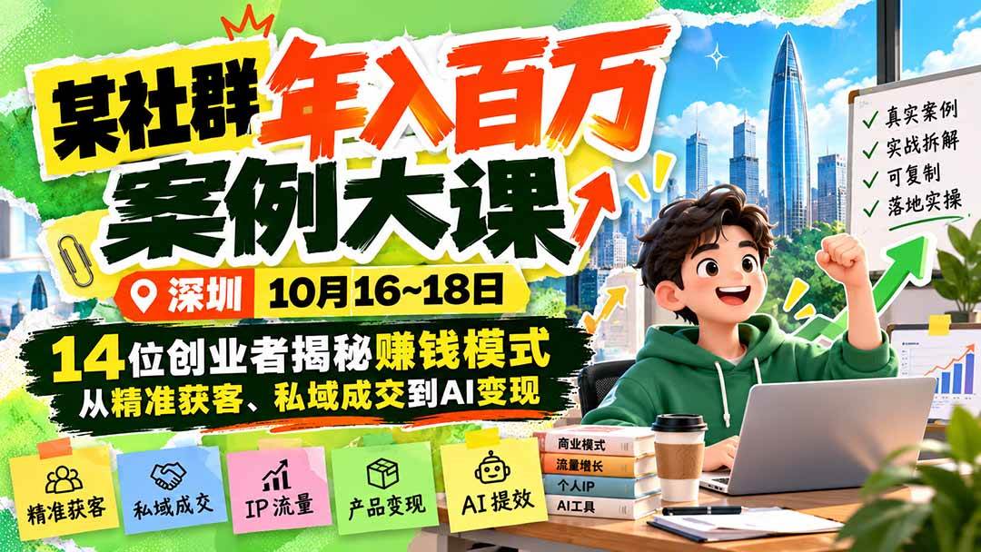 (21137期)某社群年入百万案例大课-深圳10月16~18日:14位创业者揭秘赚钱模式,从精准获客、私域成交到AI变现-好耶资源