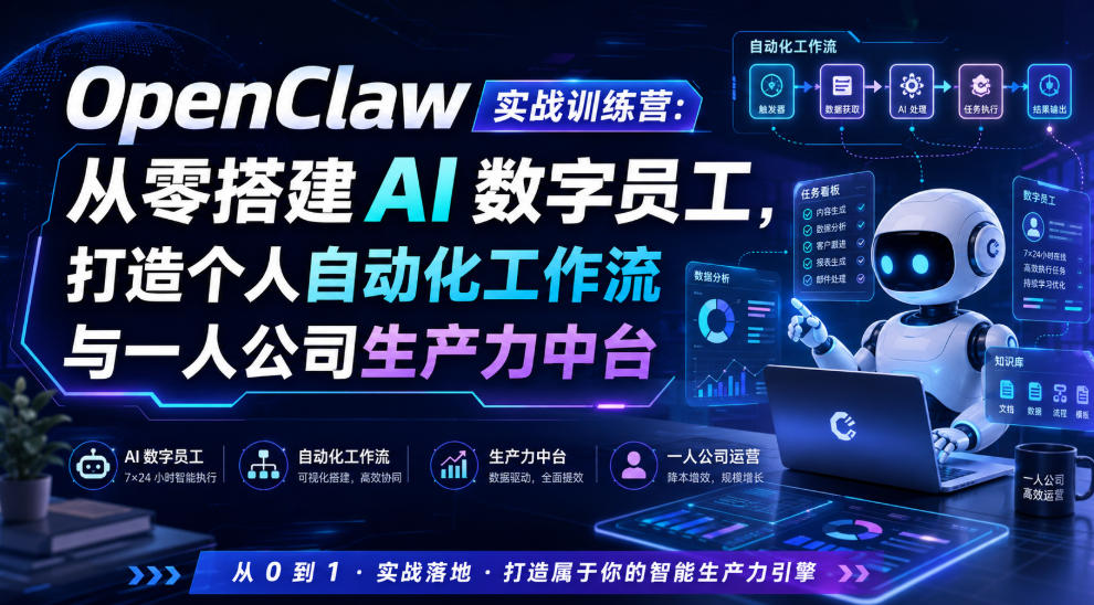 OpenClaw实战训练营：从零搭建AI数字员工，打造个人自动化工作流与一人公司生产力中台-好耶资源