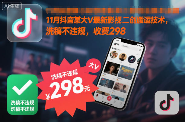11月抖音某大V最新影视二创搬运技术，洗稿不违规，收费298-好耶资源