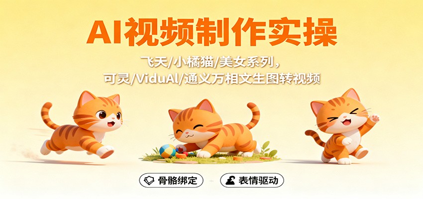 AI视频制作实操，飞天/小橘猫/美女系列，可灵/ViduAl/通义万相文生图转视频-好耶资源
