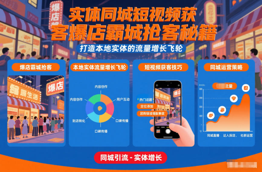 实体同城短视频获客爆店霸城抢客秘籍，打造本地实体的流量增长飞轮-好耶资源