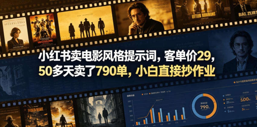 小红书卖电影风格提示词，客单价29，50多天卖了790单，小白直接抄作业！-好耶资源