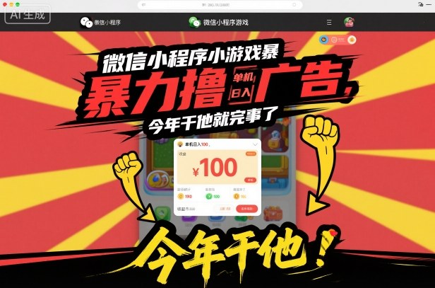 微信小程序小游戏暴力撸广告，单机日入100，今年干他就完事了-好耶资源