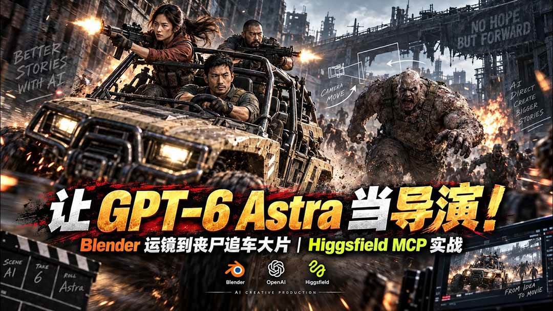 (20762期)【无水印】让 GPT-6 Astra 当导演!Blender 运镜到丧尸追车大片|Higgsfield MCP 实战-好耶资源