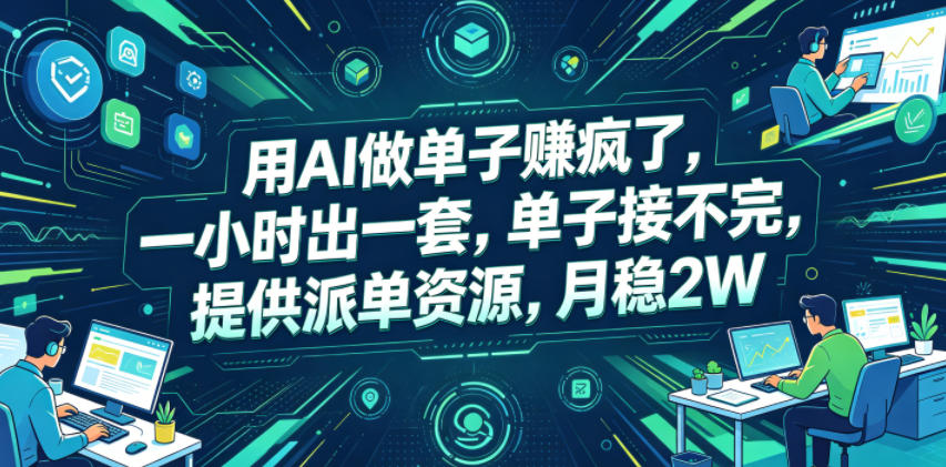用AI做单子賺疯了，一小时出一套，单子接不完，提供派单资源，月稳2W【揭秘】-好耶资源