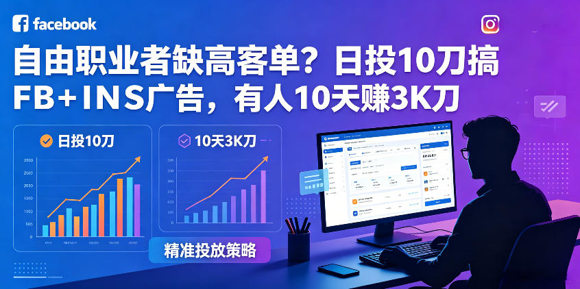 自由职业者缺高客单？日投10刀搞FB+INS广告，有人10天赚3K刀！【原创双语字幕】-好耶资源