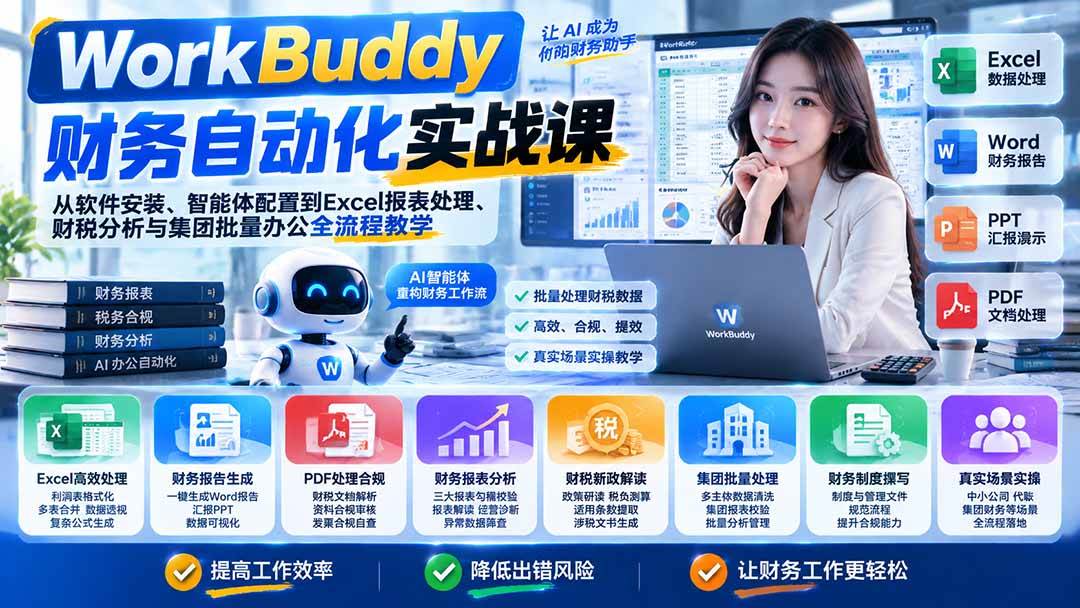 (21131期)WorkBuddy财务自动化实战课:从软件安装、智能体配置到Excel报表处理、财税分析与集团批量办公全流程教学-好耶资源