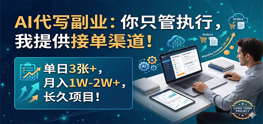 AI代写副业：你只管执行，我提供接单渠道！单日3张+，月入1W-2W+，长久项目-好耶资源