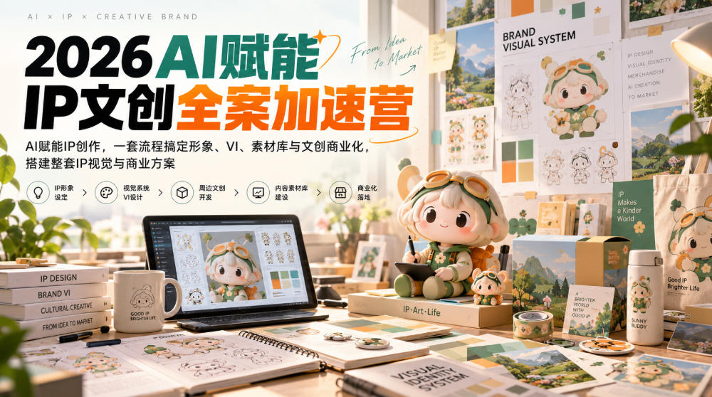 2026AI赋能ip文创全案加速营,AI赋能IP创作,一套流程搞定形象、VI、素材库与文创商业化,搭建整套IP视觉与商业方案-好耶资源