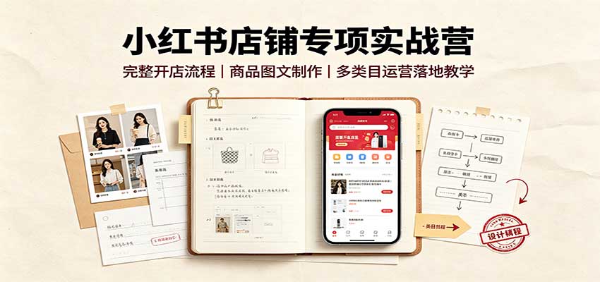 小红书店铺专项实战营：完整开店流程，商品图文制作，多类目运营落地教学-好耶资源